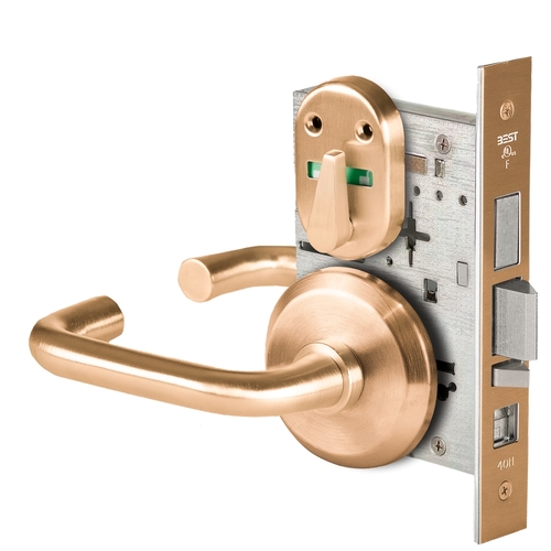 Grade 1 Office Mortise Lock, Visual Thumbturn Indicator, 3 Lever, S Rose, SFIC Housing Less Core, Satin Bronze Finish, Field Reversible Satin Bronze