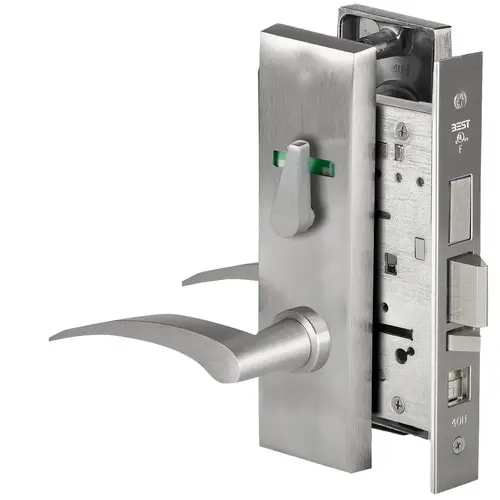 Grade 1 Office Mortise Lock, Visual Thumbturn Indicator, 17R Lever, M Escutcheon, SFIC Housing Less Core, Satin Chrome Finish, Field Reversible Satin Chrome