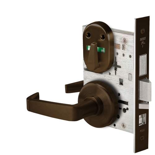 Grade 1 Office Mortise Lock, Visual Thumbturn Indicator, 15 Lever, H Rose, SFIC Housing Less Core, Dark Bronze Finish, Field Reversible Dark Bronze