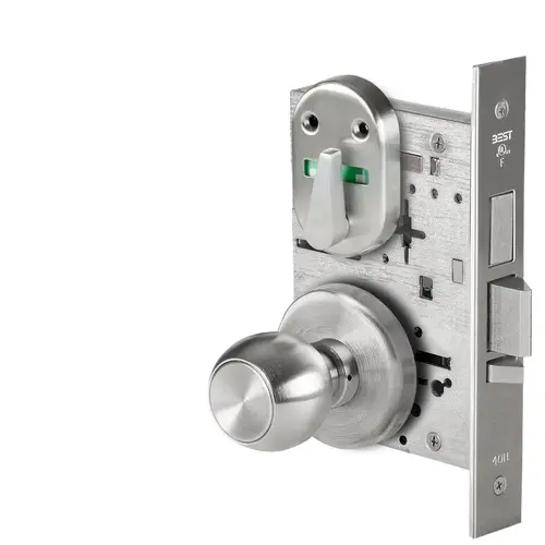 Grade 1 Dormitory Mortise Lock, Double Visual Indicator, 4 Knob, H Rose, SFIC Housing Less Core, Satin Stainless Steel Finish, Field Reversible Satin Stainless Steel