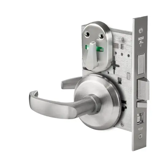 Grade 1 Office Mortise Lock, Visual Thumbturn Indicator, 14 Lever, S Rose, SFIC Housing Less Core, Satin Chrome Finish, Field Reversible Satin Chrome