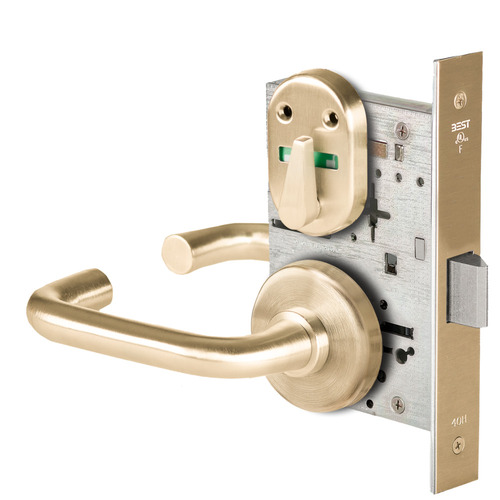 Grade 1 Privacy Mortise Lock, Visual Thumbturn Indicator, 3 Lever, H Rose, Non-Keyed, Satin Brass Finish, Field Reversible Satin Brass