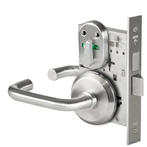 Grade 1 Dormitory Mortise Lock, Visual Thumbturn Indicator, 3 Lever, S Rose, SFIC Housing Less Core, Satin Chrome Finish, Field Reversible Satin Chrome