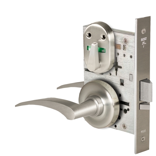 Grade 1 Office Mortise Lock, Visual Thumbturn Indicator, 17R Lever, R Rose, SFIC Housing Less Core, Satin Nickel Finish, Field Reversible Satin Nickel