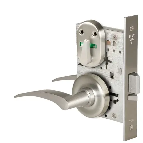 Grade 1 Office Mortise Lock, Double Visual Indicator, 17R Lever, R Rose, SFIC Housing Less Core, Satin Nickel Finish, Field Reversible Satin Nickel