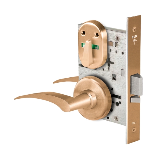 Grade 1 Office Mortise Lock, Double Visual Indicator, 17L Lever, H Rose, SFIC Housing Less Core, Satin Bronze Finish, Field Reversible Satin Bronze