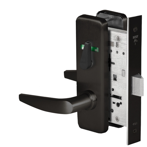 Grade 1 Privacy Mortise Lock, Double Visual Indicator, 16 Lever, J Escutcheon, Non-Keyed, Matte Black Finish, Field Reversible Matte Black