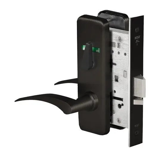 Grade 1 Office Mortise Lock, Double Visual Indicator, 17L Lever, J Escutcheon, SFIC Housing Less Core, Matte Black Finish, Field Reversible Matte Black