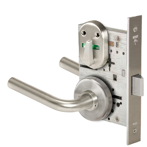 Grade 1 Privacy Mortise Lock, Visual Thumbturn Indicator, 12 Lever, H Rose, Non-Keyed, Satin Nickel Finish, Field Reversible Satin Nickel