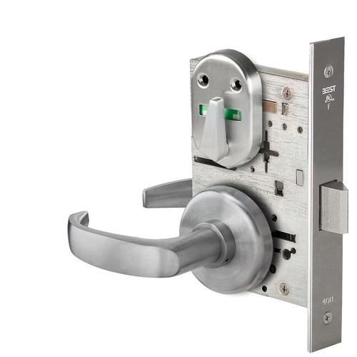 Grade 1 Privacy Mortise Lock, Double Visual Indicator, 14 Lever, H Rose, Non-Keyed, Satin Chrome Finish, Field Reversible Satin Chrome