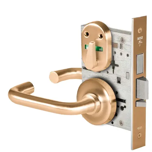 Grade 1 Dormitory Mortise Lock, Visual Thumbturn Indicator, 3 Lever, R Rose, SFIC Housing Less Core, Satin Bronze Finish, Field Reversible Satin Bronze