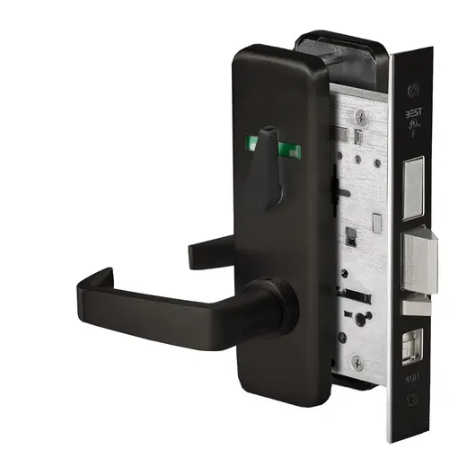 Grade 1 Office Mortise Lock, Double Visual Indicator, 15 Lever, J Escutcheon, SFIC Housing Less Core, Matte Black Finish, Field Reversible Matte Black