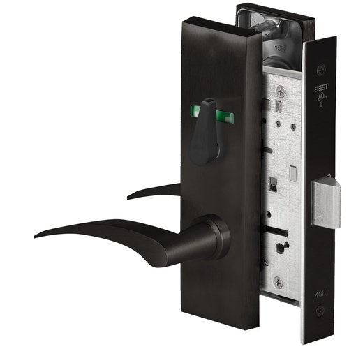 Grade 1 Privacy Mortise Lock, Visual Thumbturn Indicator, 17R Lever, M Escutcheon, Non-Keyed, Matte Black Finish, Field Reversible Matte Black