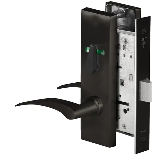 Grade 1 Privacy Mortise Lock, Visual Thumbturn Indicator, 17L Lever, M Escutcheon, Non-Keyed, Matte Black Finish, Field Reversible Matte Black