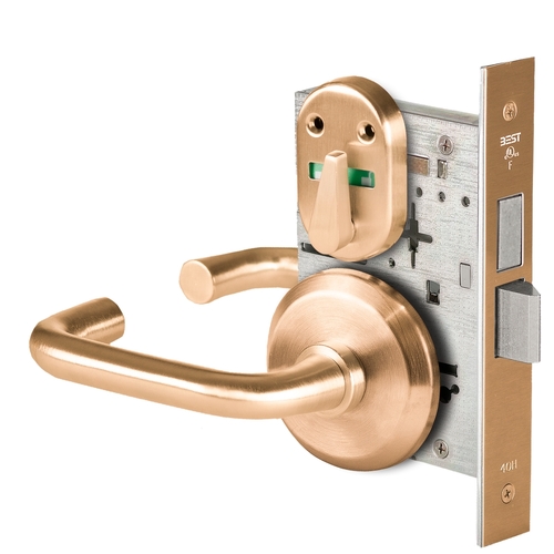 Grade 1 Privacy Mortise Lock, Visual Thumbturn Indicator, 3 Lever, S Rose, Non-Keyed, Satin Bronze Finish, Field Reversible Satin Bronze