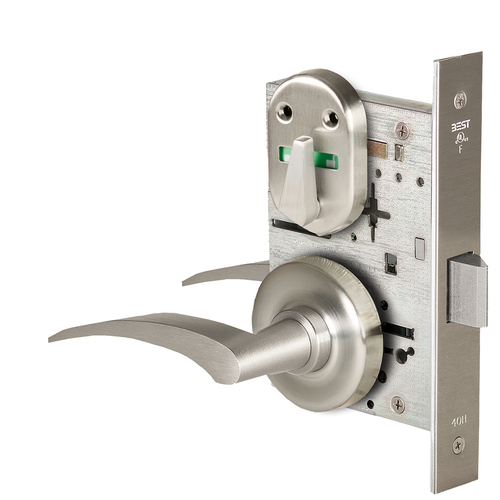 Grade 1 Privacy Mortise Lock, Double Visual Indicator, 17L Lever, R Rose, Non-Keyed, Satin Nickel Finish, Field Reversible Satin Nickel