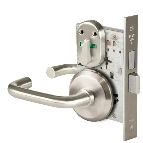 Grade 1 Dormitory Mortise Lock, Visual Thumbturn Indicator, 3 Lever, S Rose, SFIC Housing Less Core, Satin Nickel Finish, Field Reversible Satin Nickel