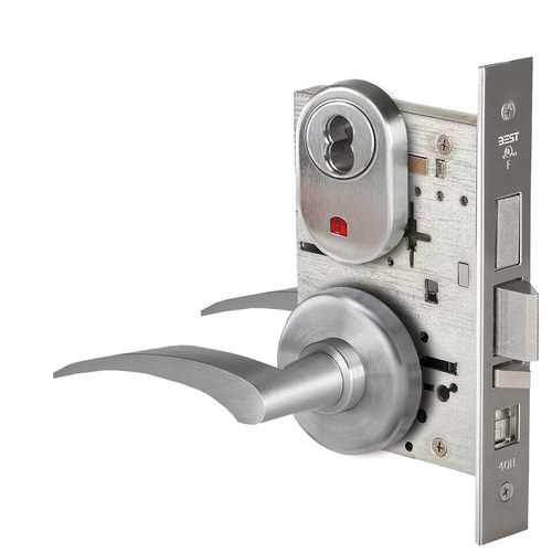 Grade 1 Office Mortise Lock, Visual Keyed Indicator, 17L Lever, H Rose, SFIC Housing Less Core, Satin Chrome Finish, Field Reversible Satin Chrome