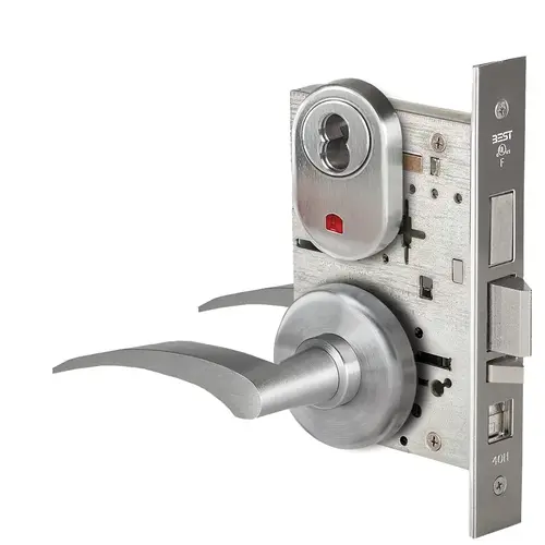 Grade 1 Office Mortise Lock, Visual Keyed Indicator, 17L Lever, H Rose, SFIC Housing Less Core, Satin Stainless Steel Finish, Field Reversible Satin Stainless Steel