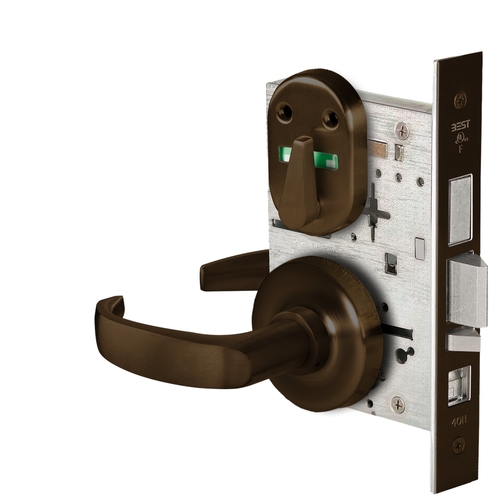 Grade 1 Office Mortise Lock, Double Visual Indicator, 14 Lever, R Rose, SFIC Housing Less Core, Dark Bronze Finish, Field Reversible Dark Bronze