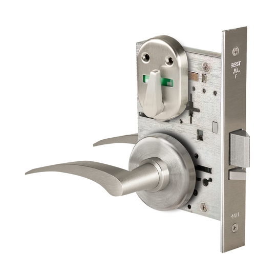 Grade 1 Office Mortise Lock, Visual Thumbturn Indicator, 17L Lever, H Rose, SFIC Housing Less Core, Satin Nickel Finish, Field Reversible Satin Nickel