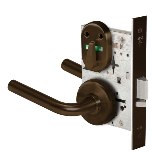 Grade 1 Office Mortise Lock, Visual Thumbturn Indicator, 12 Lever, H Rose, SFIC Housing Less Core, Dark Bronze Finish, Field Reversible Dark Bronze