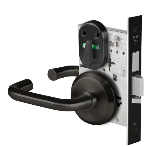 Grade 1 Dormitory Mortise Lock, Visual Thumbturn Indicator, 3 Lever, S Rose, SFIC Housing Less Core, Matte Black Finish, Field Reversible Matte Black