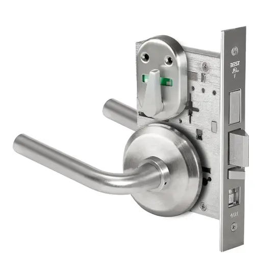 Grade 1 Office Mortise Lock, Visual Thumbturn Indicator, 12 Lever, S Rose, SFIC Housing Less Core, Satin Chrome Finish, Field Reversible Satin Chrome