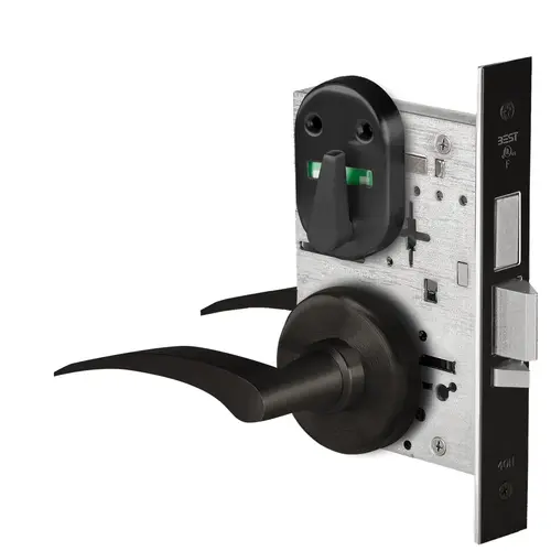 Grade 1 Dormitory Mortise Lock, Visual Thumbturn Indicator, 17L Lever, H Rose, SFIC Housing Less Core, Matte Black Finish, Field Reversible Matte Black