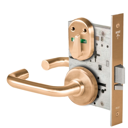 Grade 1 Office Mortise Lock, Double Visual Indicator, 3 Lever, H Rose, SFIC Housing Less Core, Satin Bronze Finish, Field Reversible Satin Bronze