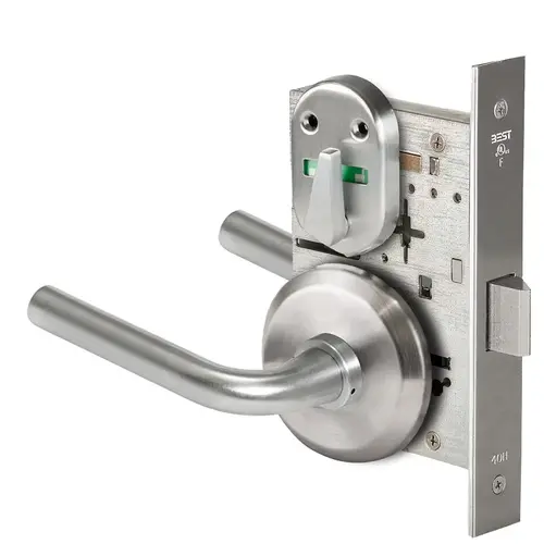 Grade 1 Privacy Mortise Lock, Visual Thumbturn Indicator, 12 Lever, S Rose, Non-Keyed, Satin Chrome Finish, Field Reversible Satin Chrome