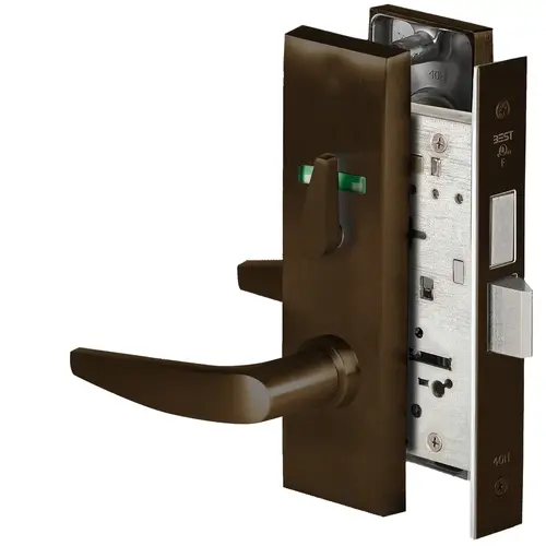 Grade 1 Privacy Mortise Lock, Visual Thumbturn Indicator, 16 Lever, M Escutcheon, Non-Keyed, Dark Bronze Finish, Field Reversible Dark Bronze