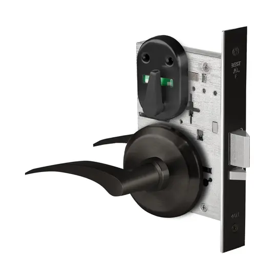 Grade 1 Office Mortise Lock, Visual Thumbturn Indicator, 17L Lever, S Rose, SFIC Housing Less Core, Matte Black Finish, Field Reversible Matte Black