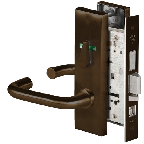 Grade 1 Office Mortise Lock, Visual Thumbturn Indicator, 3 Lever, M Escutcheon, SFIC Housing Less Core, Oil-Rubbed Bronze Finish, Field Reversible Oil-Rubbed Bronze