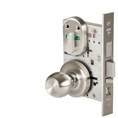 Grade 1 Office Mortise Lock, Double Visual Indicator, 4 Knob, R Rose, SFIC Housing Less Core, Satin Nickel Finish, Field Reversible Satin Nickel