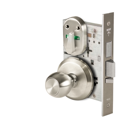 Grade 1 Dormitory Mortise Lock, Visual Thumbturn Indicator, 4 Knob, S Rose, SFIC Housing Less Core, Satin Nickel Finish, Field Reversible Satin Nickel