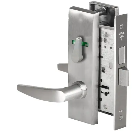 Grade 1 Privacy Mortise Lock, Visual Thumbturn Indicator, 16 Lever, M Escutcheon, Non-Keyed, Satin Chrome Finish, Field Reversible Satin Chrome