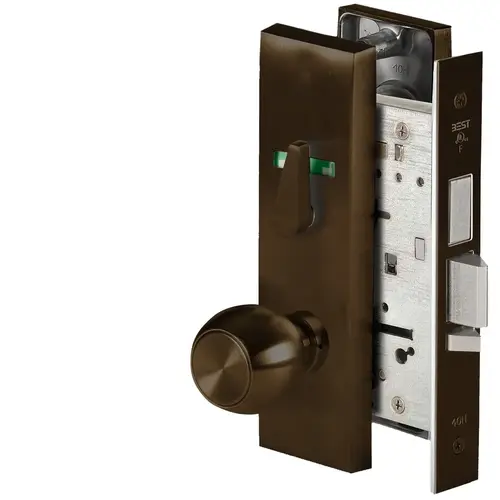 Grade 1 Dormitory Mortise Lock, Visual Thumbturn Indicator, 4 Knob, M Escutcheon, SFIC Housing Less Core, Dark Bronze Finish, Field Reversible Dark Bronze