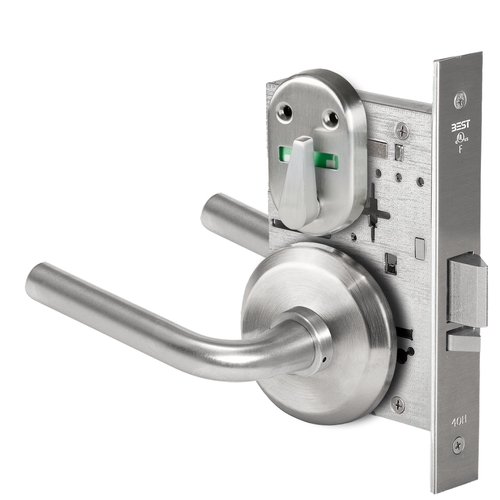 Grade 1 Office Mortise Lock, Visual Thumbturn Indicator, 12 Lever, S Rose, SFIC Housing Less Core, Satin Chrome Finish, Field Reversible Satin Chrome