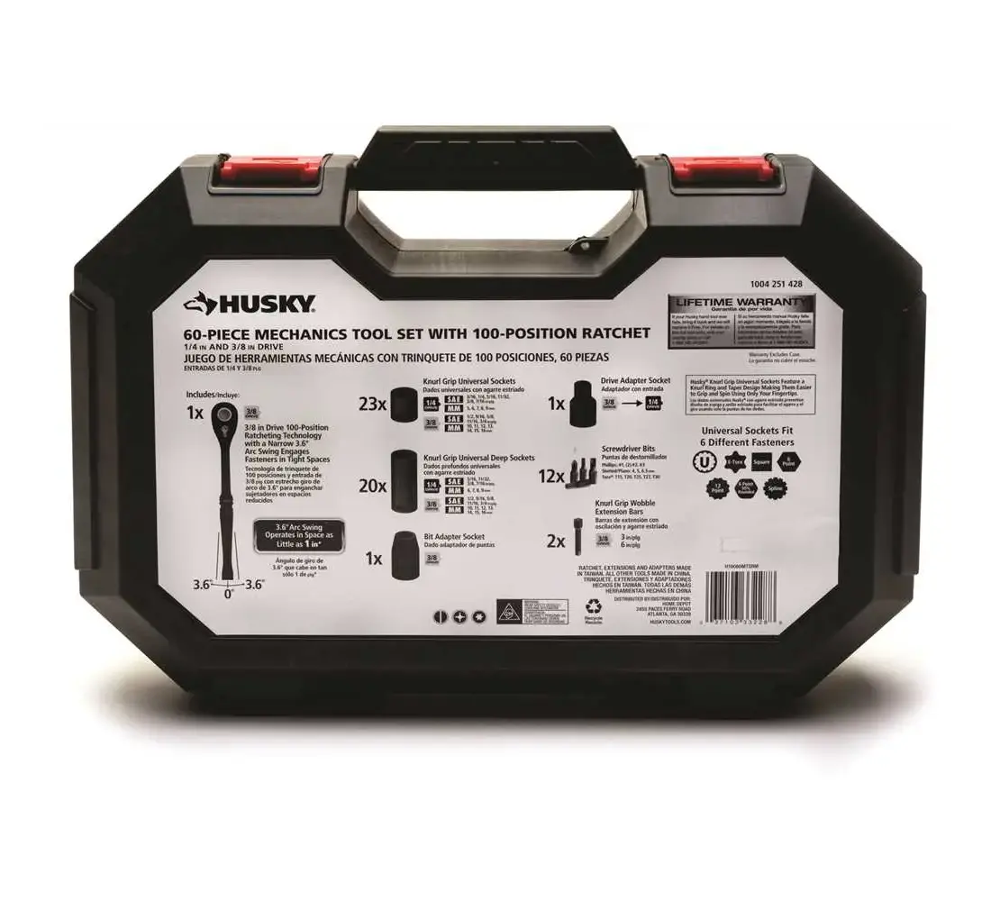 Husky H10060MTSRM 3 8 in. Drive 100 Position Universal SAE and Metric Mechanics Tool Set Black Buy Now