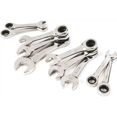 Stubby Ratcheting SAE/MM Combination Wrench Set