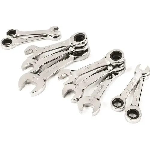 Husky HSTRW10PCSMN Stubby Ratcheting SAE/MM Combination Wrench Set
