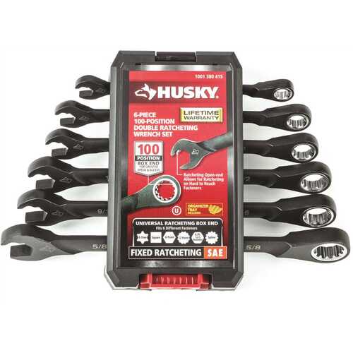 Husky H100DRW6PCSAEN 100-Position Double Ratcheting SAE Wrench Set
