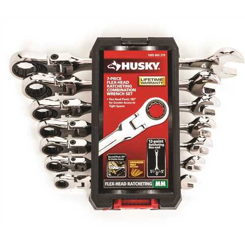 Husky HFRW7PCMM Flex Ratcheting MM Combination Wrench Set