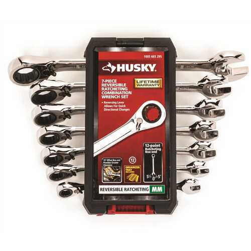 Husky HRRW7PCMM Reversible Ratcheting MM Combination Wrench Set