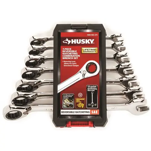 Husky HRRW7PCSAE Reversible Ratcheting SAE Combination Wrench Set