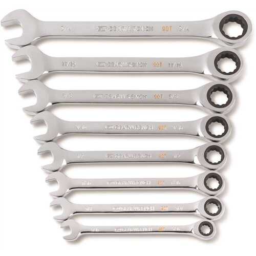 GEARWRENCH 86694 90-Tooth Metric Ratcheting Combination Wrench Set with Tray