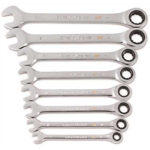 GEARWRENCH 86695 90-Tooth SAE Ratcheting Combination Wrench Set with Tray