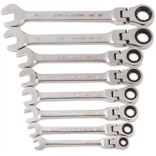 GEARWRENCH 86794 90-Tooth Metric Ratcheting Flex-Head Combination Wrench Set with Tray
