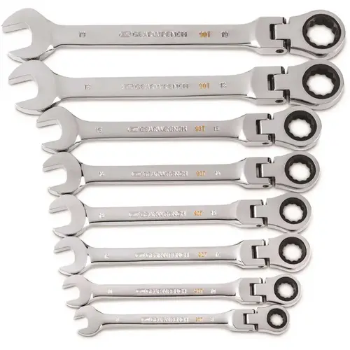 90-Tooth Metric Ratcheting Flex-Head Combination Wrench Set with Tray